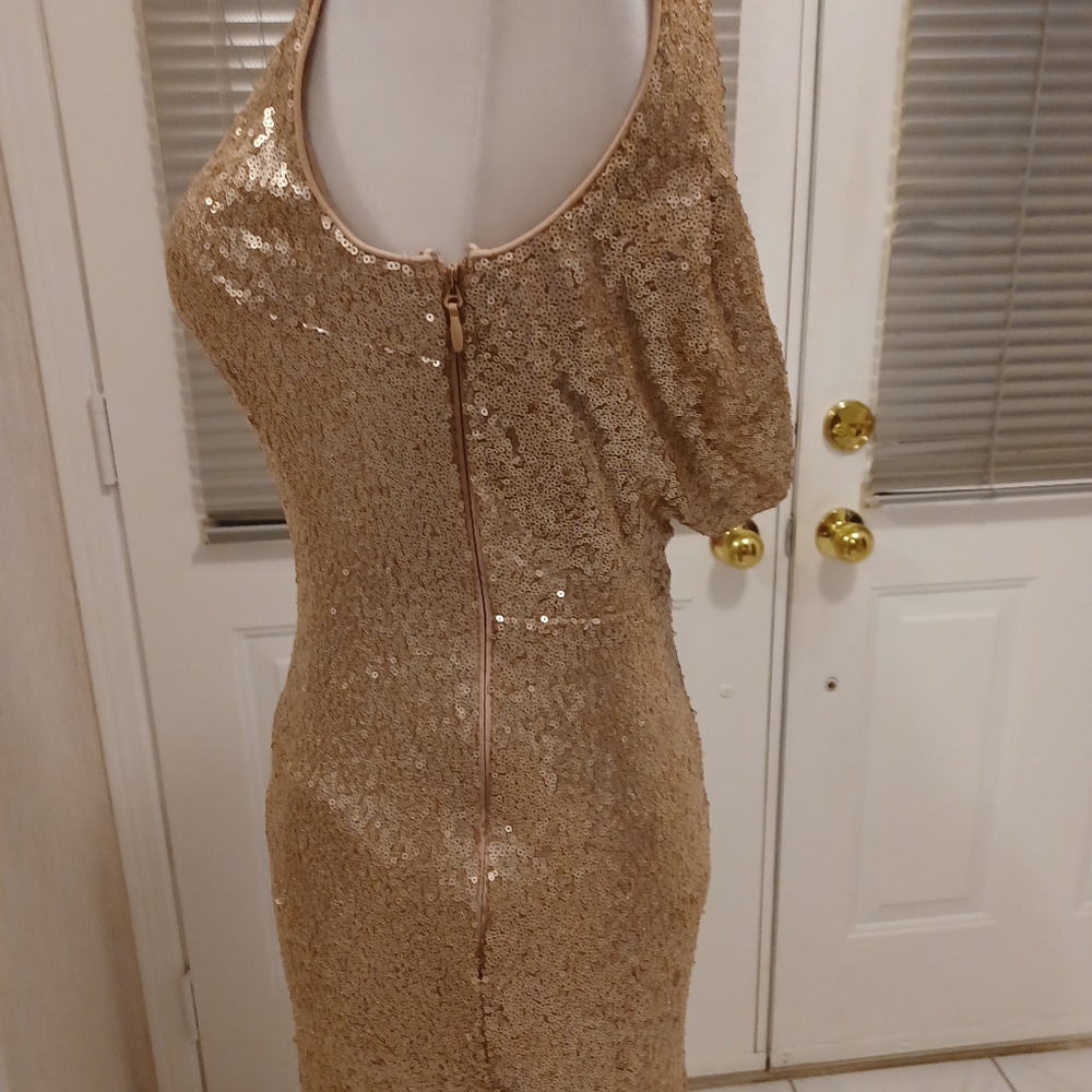 New Gold Sequined Formal Dress - Size Small - Picture 8 of 12